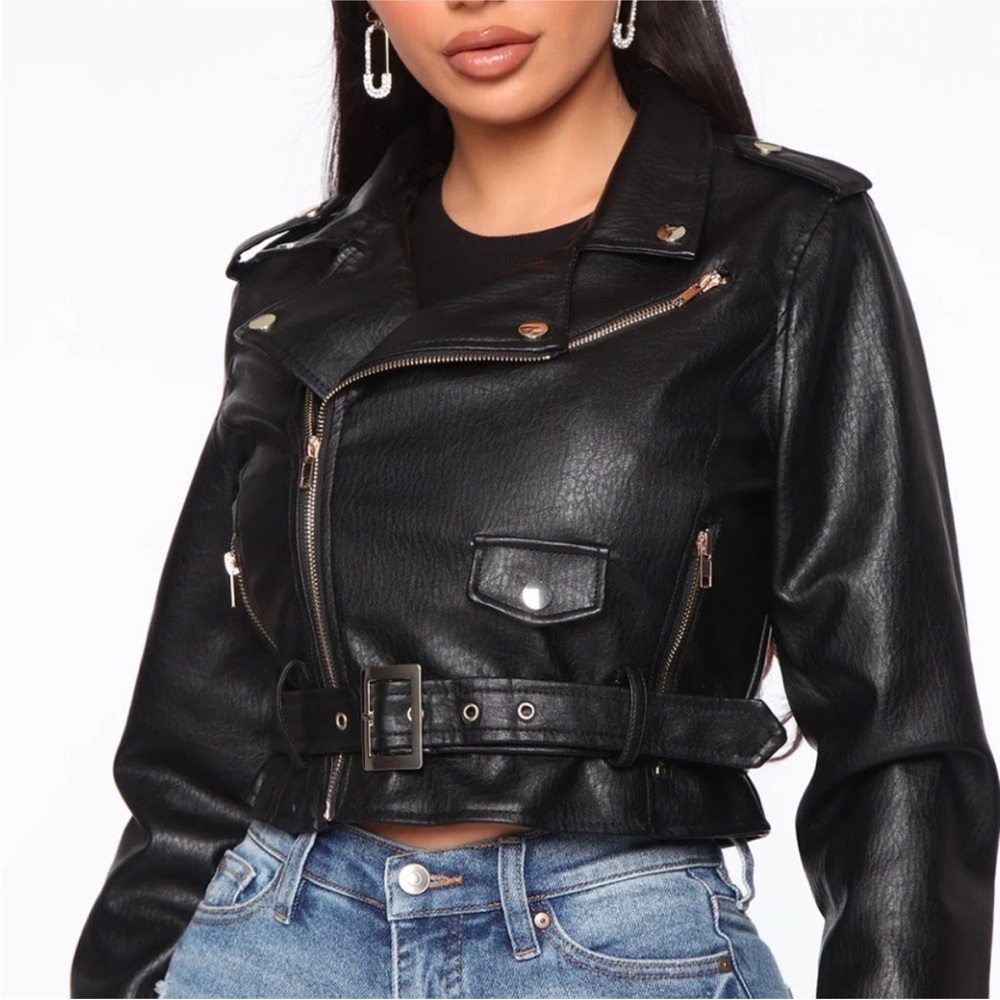 Fashion Nova Black Leather Moto Jacket